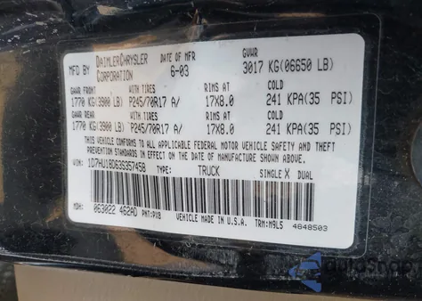 2003 Dodge Ram 1500 Slt/Laramie/St z USA, uszkodzony, nr VIN 1D7HU18D63S357458